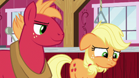 Applejack disappointed; Big Mac looking smug S6E23