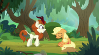 Autumn Blaze grins at defeated Applejack S8E23