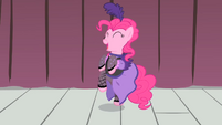 A closeup shot of Pinkie dancing.