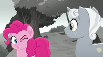 Pinkie Pie winking at Sunny Skies MLPRR