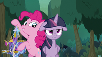 Pinkie holding cardboard Castle of Friendship S8E13