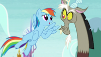 Rainbow and Discord look at each other S5E22
