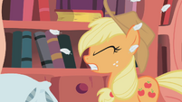 Applejack gets hit by a pillow S1E08