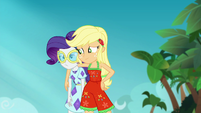 Applejack puts an arm around Rarity EGSB