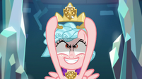 Cozy Glow raising a makeshift crown S8E25