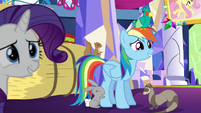 Rainbow smiles nervously at Fluttershy S5E3