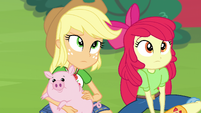 Applejack and Apple Bloom looking confused EGHU