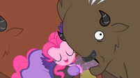 Pinkie demonstrates "Hoof in mouth disease" quite literally.