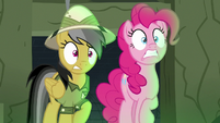 Pinkie and Daring Do look straight ahead nervously S7E18