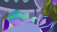 Princess Celestia returning to the balcony S7E10