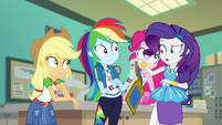 Rarity taking yearbook out of Rainbow's hands EGFF