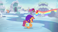 Scootaloo squeals loudly while spinning around S7E7