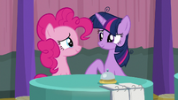 Twilight and Pinkie smile at each other S9E16