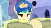 Mail Pony looking unamused at Sunburst S8E8