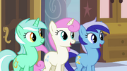 Lyra, Twinkleshine and Minuette serving as imposter Cadance's bridesmaids.