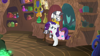 Rarity enters Zecora's house while yelling S8E11