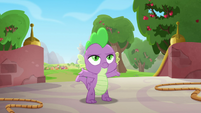 Spike positioned to catch Twilight's bag MLPRR