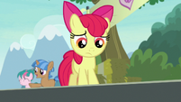 Apple Bloom frowning down at Rumble S7E21