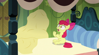 Apple Bloom rises up from bed with AJ covered by blanket S5E04