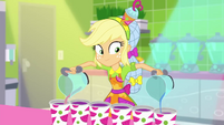 Applejack pouring juice into a row of cups SS9