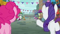 Pinkie and Rarity look across the street S6E3