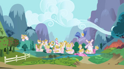 Ponyville as seen from Twilight and Spike's chariot S1E01