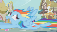 Definitely not, Rainbow's screaming in terror, with parasprites at her tail.