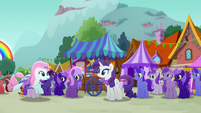 Rarity and Kerfuffle surrounded by indigo ponies MLPRR