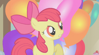 Apple Bloom hiding behind balloons S1E12