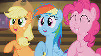 Applejack, Rainbow and Pinkie stomping their hooves S4E08