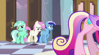 Lyra, Twinkleshine and Minuette behind Cadance S2E25