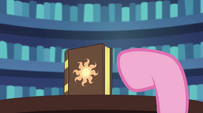 Pinkie Pie points to the book yet again EG2