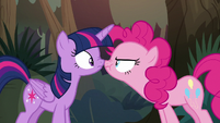 Pinkie Pie pouting angrily at Twilight S8E13