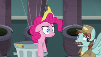 Pinkie Pie stunned; Janitor Pony backs away slowly S7E23