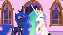 Princesses Celestia and Luna laugh together S7E10