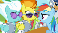 You two lied to Rainbow Dash about Soarin's wing just so you can use her as a better flyer on your team.