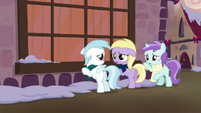 Cloudy, Dinky, and Liza looking sad S6E8