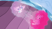 Flurry Heart and Pinkie's bubble being split S6E1