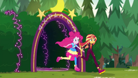 Sunset and Pinkie exiting the neon garden EGSBP