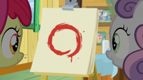 Apple Bloom and Sweetie Belle look at Kettle Corn's painting S7E21