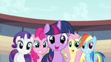 Main six minus Applejack looking happy S02E14