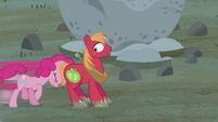 Pinkie Pie pushing Big McIntosh S5E20