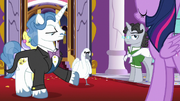 Fancy Pants representing a distraught swan within his committee.