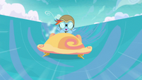 Filly Rainbow Dash riding a cloud cart S6E14