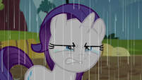 Filly Rarity scowling and crying in the rain S6E14