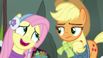 Fluttershy asks Applejack for some bits MLPBGE