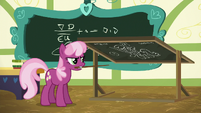 Cheerilee angrily turns the chalkboard around S6E15