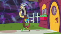 Discord pacing in front of his house S7E12