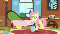 Fluttershy cleaning up Zephyr's mess S6E11