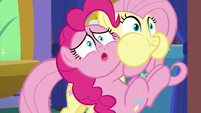 Pinkie hugs Fluttershy very hard S5E19